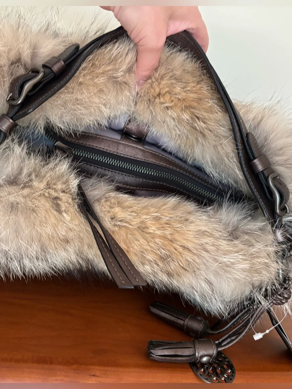 Coach Hamptons Ski Fur XL Hobo Bag 15980 with Coyote Fur Trim Limited-edition